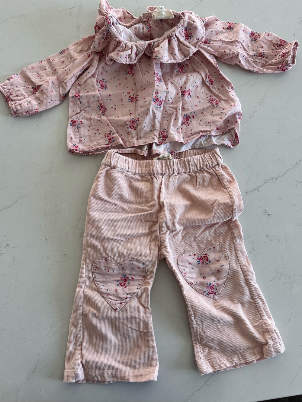 Louis Louise Pink Floral Ruffle Top and Heart Patch Pants Set